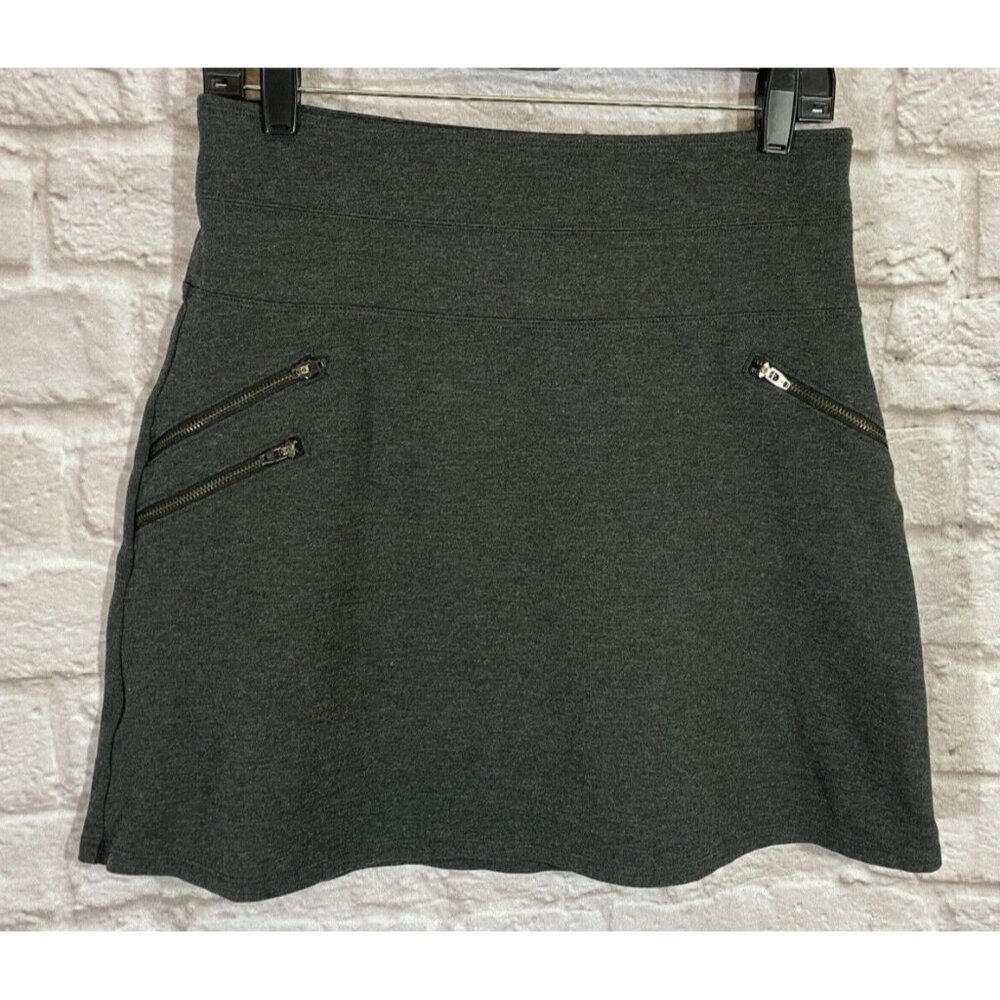 Athleta Skirt 6 Charcoal Gray Ponte Knit Moto Stretch Zipper Pockets A-Line 9783